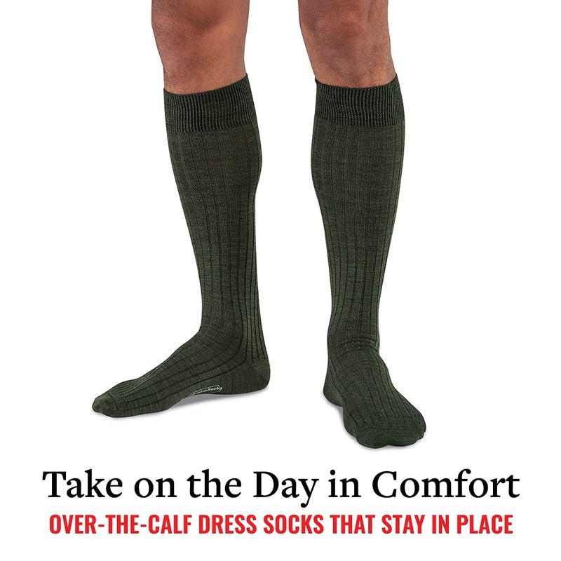 BoardroomSocks Merino Wool Dress Socks for Men â€“ Over-the-Calf, Ribbed Wool Dress Socks for Menâ€™s Size 8-12 â€“ Comfortable and Breathable Socks with Reinforced Heel and Toe by Boardroom Socks, Olive - Image 3